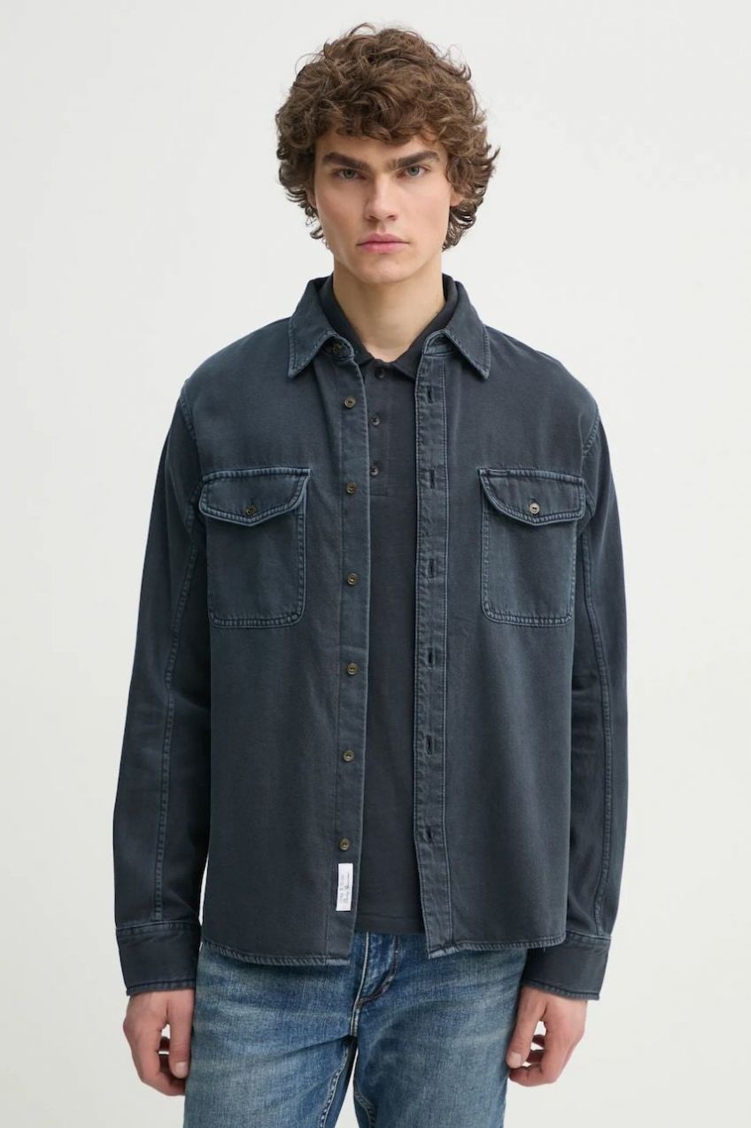 Košeľa Rag & Bone pánska, tmavomodrá farba, regular, s klasickým golierom, MED24S0004ZDMI