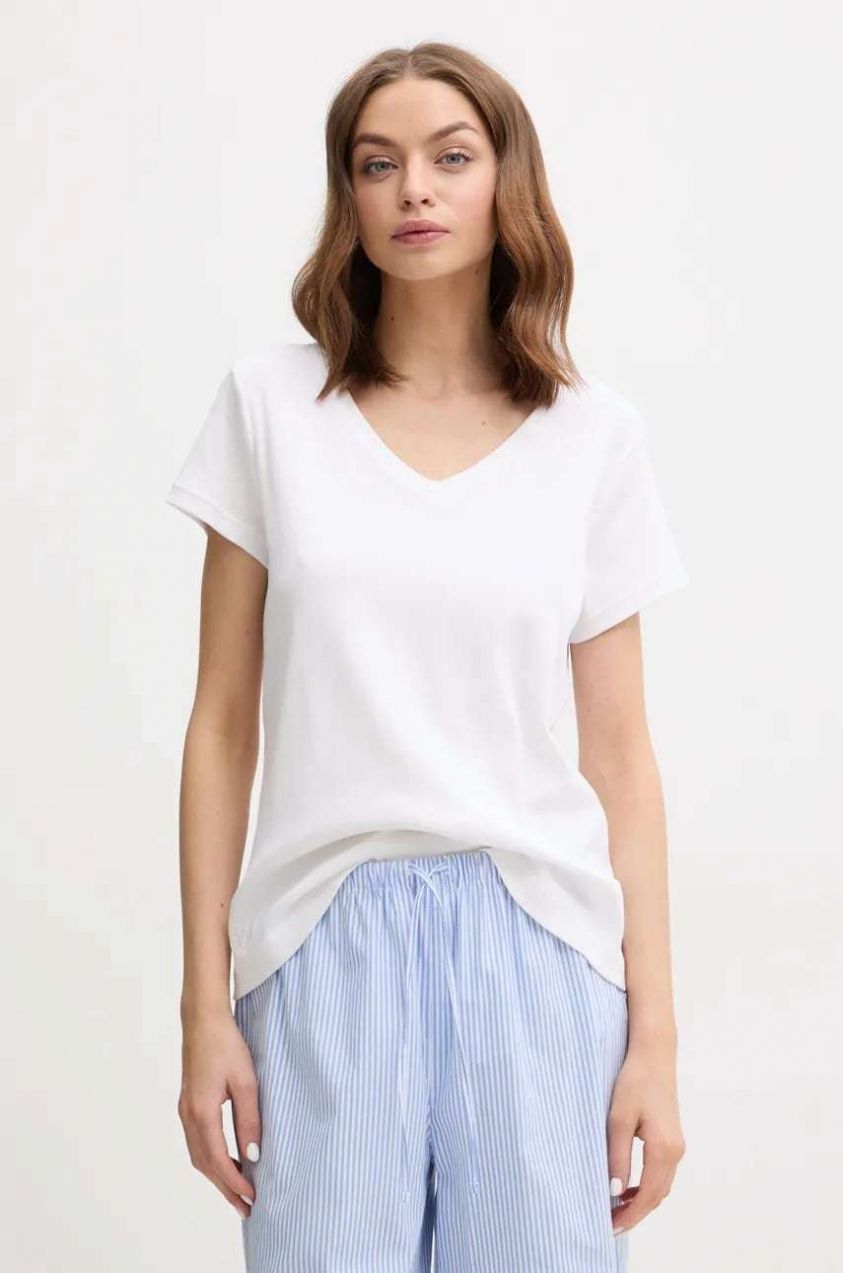 Bavlnené tričko Lauren Ralph Lauren dámske, biela farba, ILN62373
