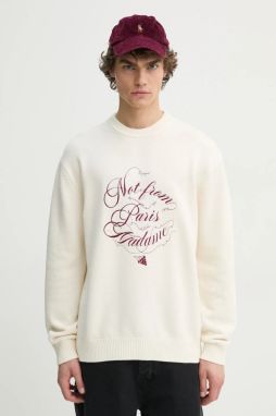 Vlnený sveter Drôle de Monsieur Le Pull Slogan Vignes pánsky, béžová farba, F-PO178-WO023-CM