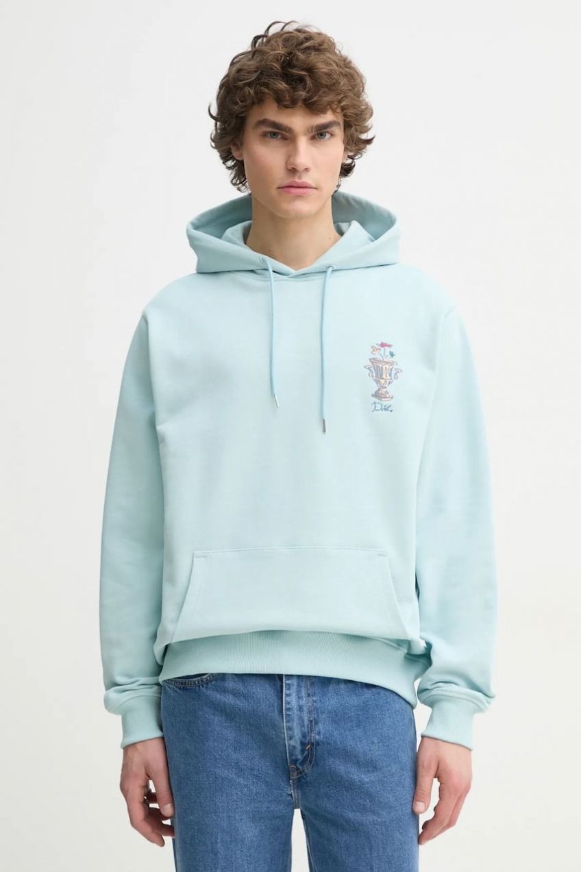 Bavlnená mikina Drôle de Monsieur Le Hoodie Vase pánska, tyrkysová farba, s kapucňou, s nášivkou, F-HO174-CO127-LBE