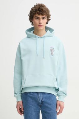 Bavlnená mikina Drôle de Monsieur Le Hoodie Vase pánska, tyrkysová farba, s kapucňou, s nášivkou, F-HO174-CO127-LBE