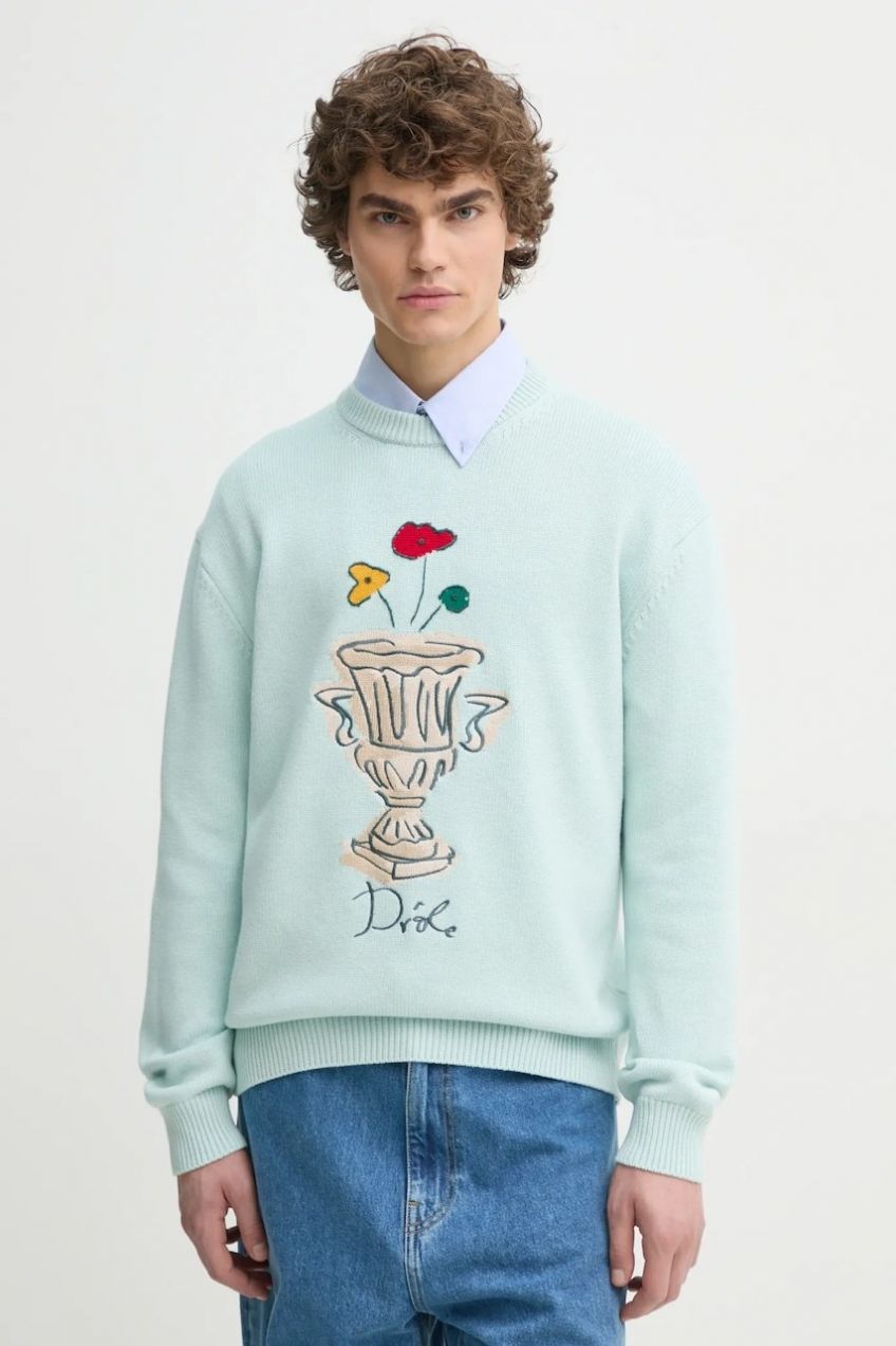 Vlnený sveter Drôle de Monsieur La Maille Vase pánsky, tyrkysová farba, F-PO174-WO023-LBE