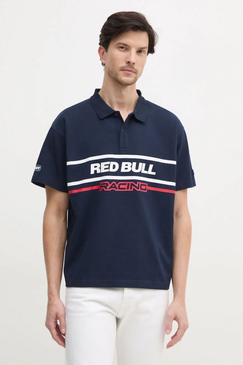 Bavlnené polo tričko Red Bull Racing x Pepe Jeans MOTO PANEL POLO tmavomodrá farba, s potlačou, RM540017