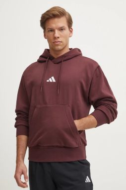Mikina adidas Feelcozy pánska, červená farba, s kapucňou, jednofarebná, IN6070