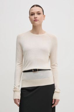 Sveter s prímesou hodvábu Calvin Klein béžová farba, tenký, K20K208199