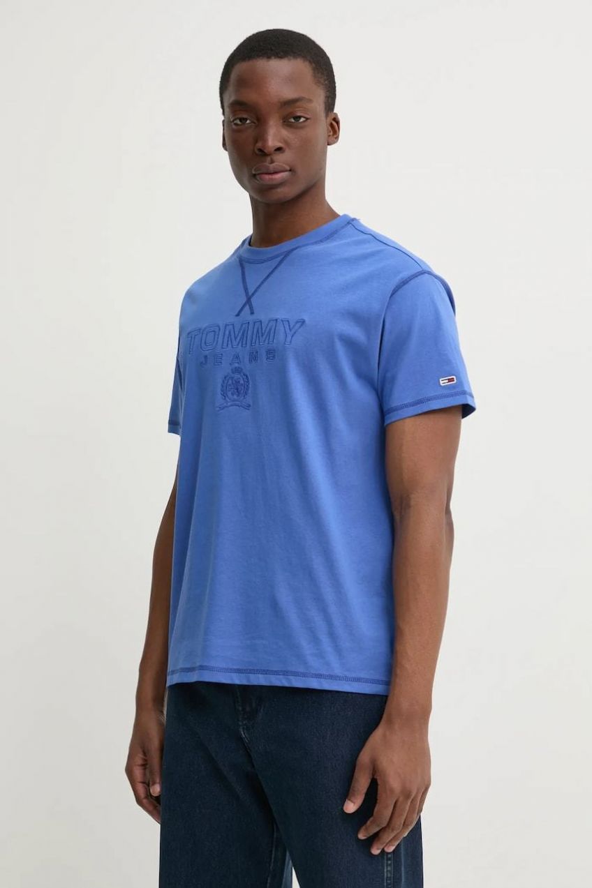 Bavlnené tričko Tommy Jeans pánske, s nášivkou, DM0DM20805
