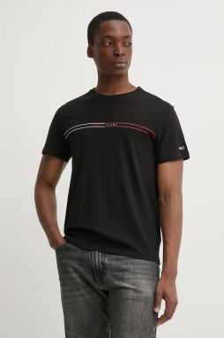 Bavlnené tričko Tommy Jeans 2-pak pánske, čierna farba, s potlačou, DM0DM21902