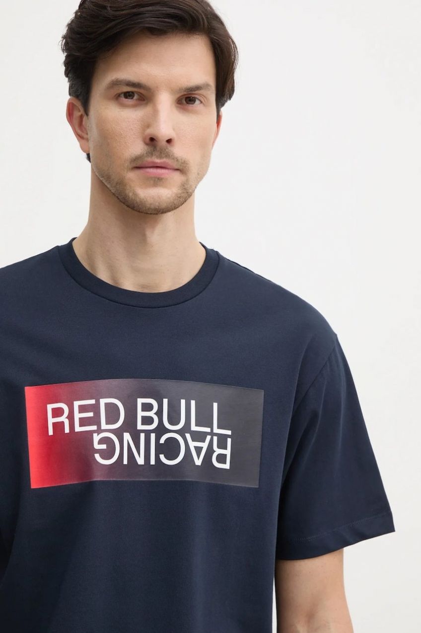 Bavlnené tričko Red Bull Racing x Pepe Jeans OMBRE LOGO TEE pánske, tmavomodrá farba, s potlačou, RM500019
