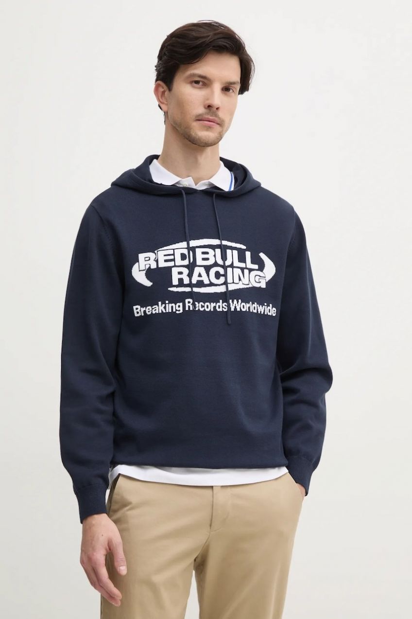 Bavlnený sveter Red Bull Racing x Pepe Jeans INTARSIA HOODY tmavomodrá farba, tenký, RM700010