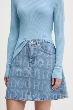 Rifľová sukňa Hugo Blue mini, áčkový strih, 50533651
