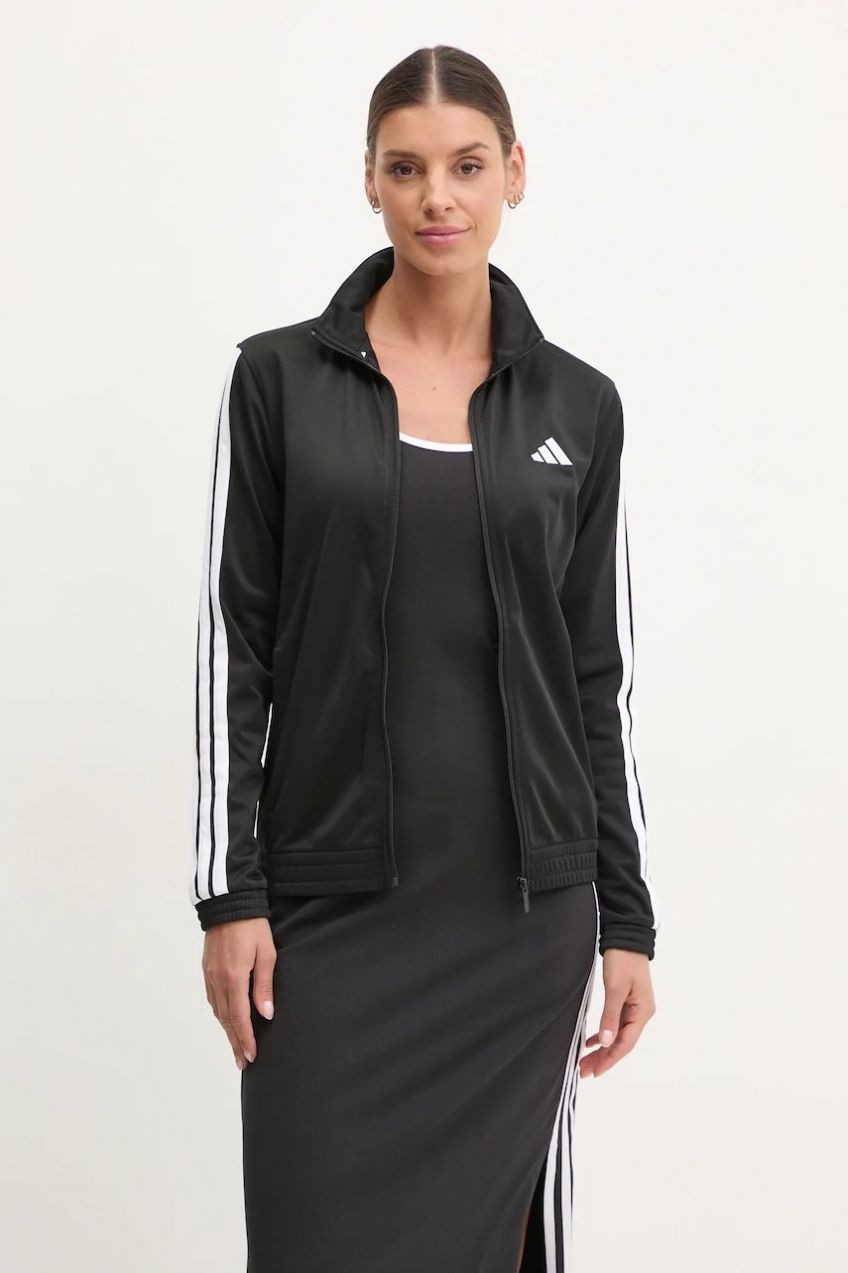 Mikina adidas W 3S TT TRIC dámska, čierna farba, s nášivkou, JC8889