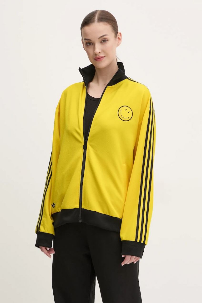 Mikina adidas Originals X Smiley dámska, žltá farba, s nášivkou, JD2737