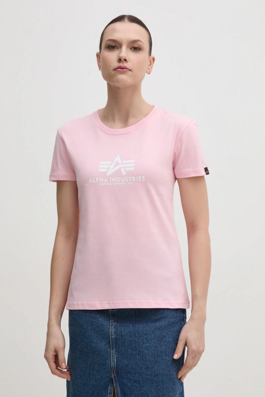 Bavlnené tričko Alpha Industries New Basic T Wmn 196051.491-pink, ružová farba