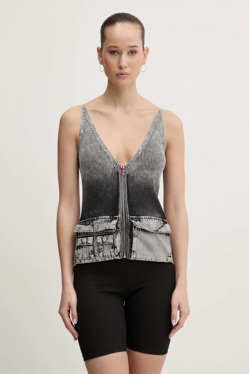Bavlnená blúzka Diesel M-MELLY KNITWEAR dámska, šedá farba, jednofarebná, A16896.0QMAN