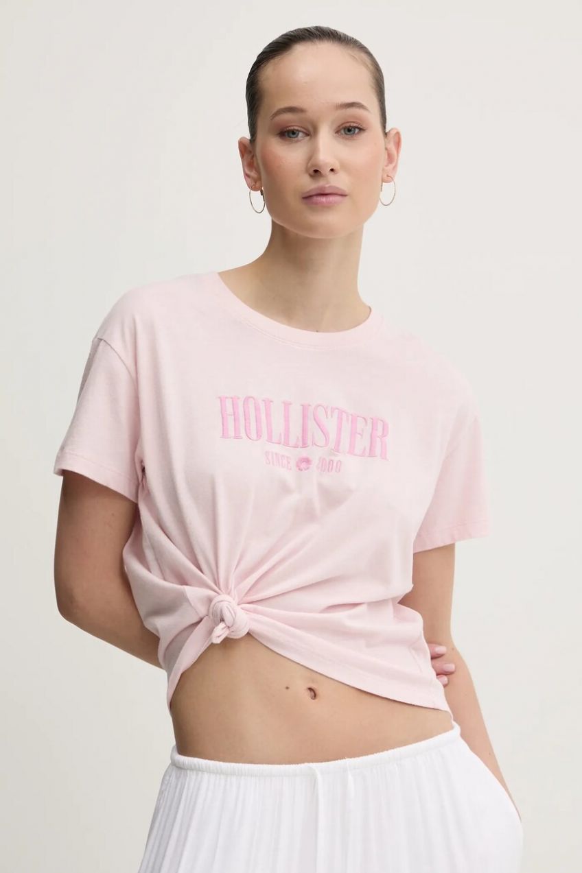 Bavlnené tričko Hollister Co. dámsky, ružová farba, KI357-5000