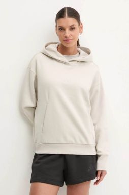 Mikina adidas ALL SZN dámska, béžová farba, s kapucňou, s nášivkou, JD4675