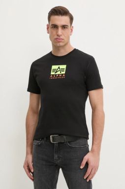 Bavlnené tričko Alpha Industries Satin Logo T pánske, čierna farba, s potlačou, 148513