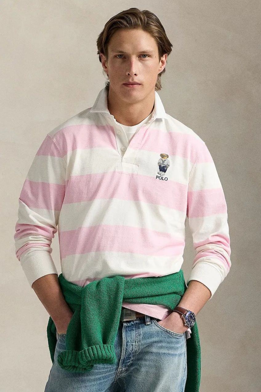 Bavlnené tričko s dlhým rukávom Polo Ralph Lauren ružová farba, vzorované, 710973144