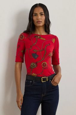 Bavlnené tričko Lauren Ralph Lauren dámske, červená farba, 200957614