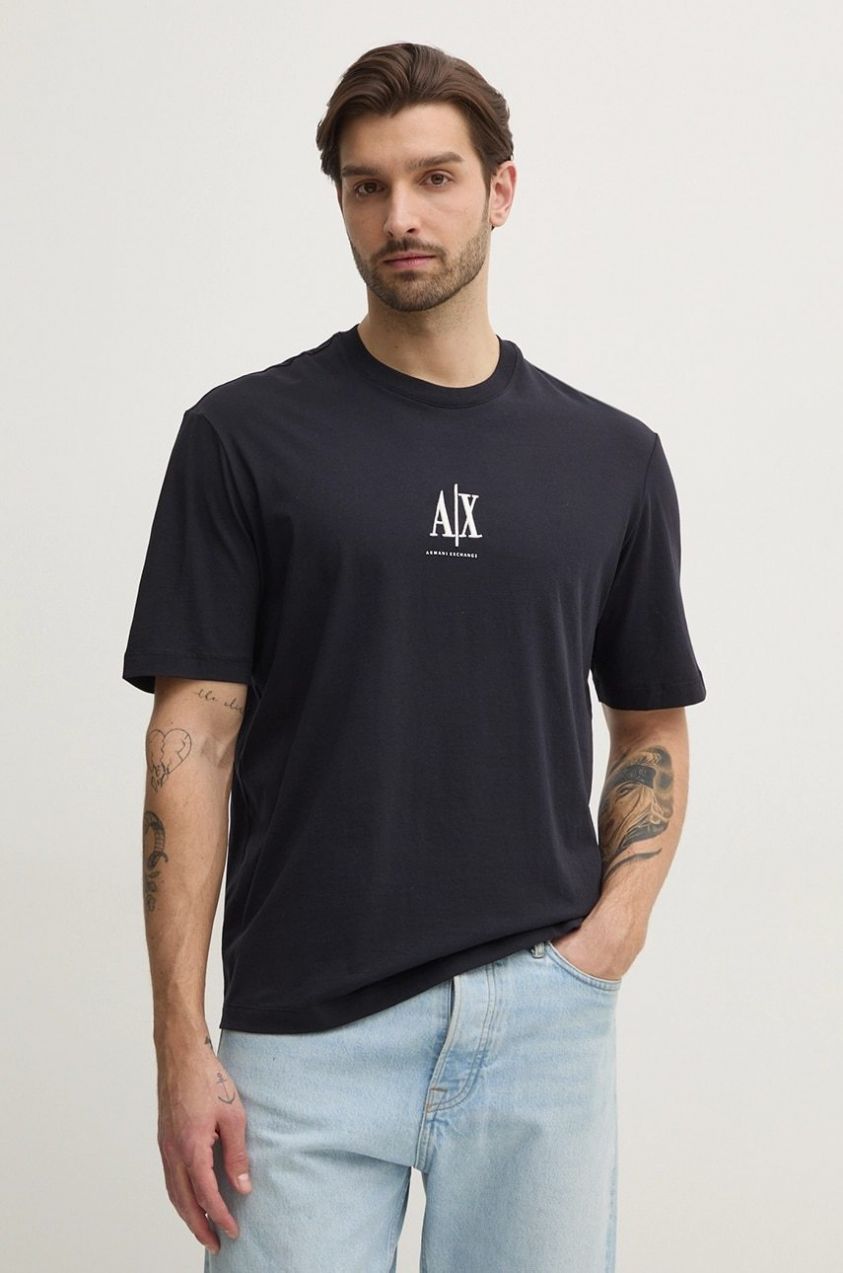 Bavlnené tričko Armani Exchange pánske, tmavomodrá farba, s nášivkou, XM000363 AF12308