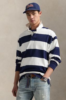 Bavlnené tričko s dlhým rukávom Polo Ralph Lauren biela farba, vzorované, 710965471