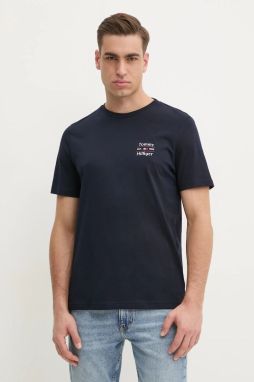 Bavlnené tričko Tommy Hilfiger pánske, tmavomodrá farba, s potlačou, MW0MW38622