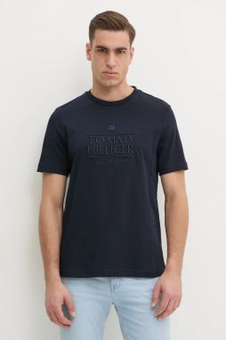 Bavlnené tričko Tommy Hilfiger pánske, tmavomodrá farba, s nášivkou, MW0MW38620