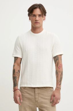 Tričko Abercrombie & Fitch pánske, béžová farba, jednofarebné, KI120-5071