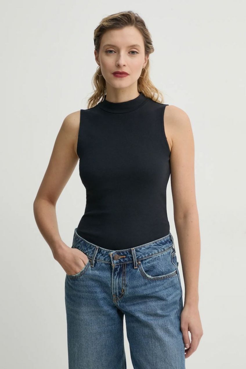 Top Levi's EFFORTLESS TANK čierna farba, s polorolákom, 001J9