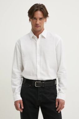 Ľanová košeľa Hollister Co. biela farba, regular, s klasickým golierom, KI325-5084