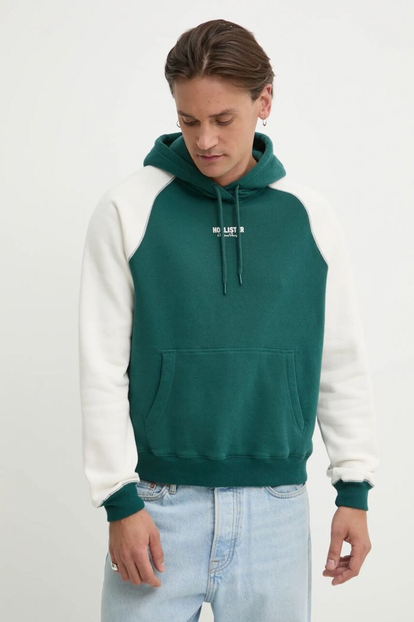 Mikina Hollister Co. pánska, zelená farba, s kapucňou, vzorovaná, KI322-5006