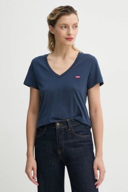 Bavlnené tričko Levi's LSE_PERFECT VNECK dámske, tmavomodrá farba, A3170