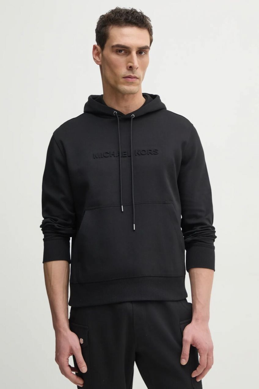 Mikina Michael Kors pánska, čierna farba, s kapucňou, s nášivkou, CR552G25MF