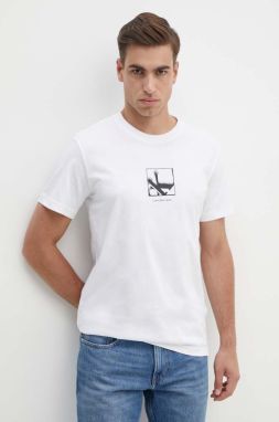 Bavlnené tričko Calvin Klein Jeans pánske, biela farba, s potlačou, J30J325687
