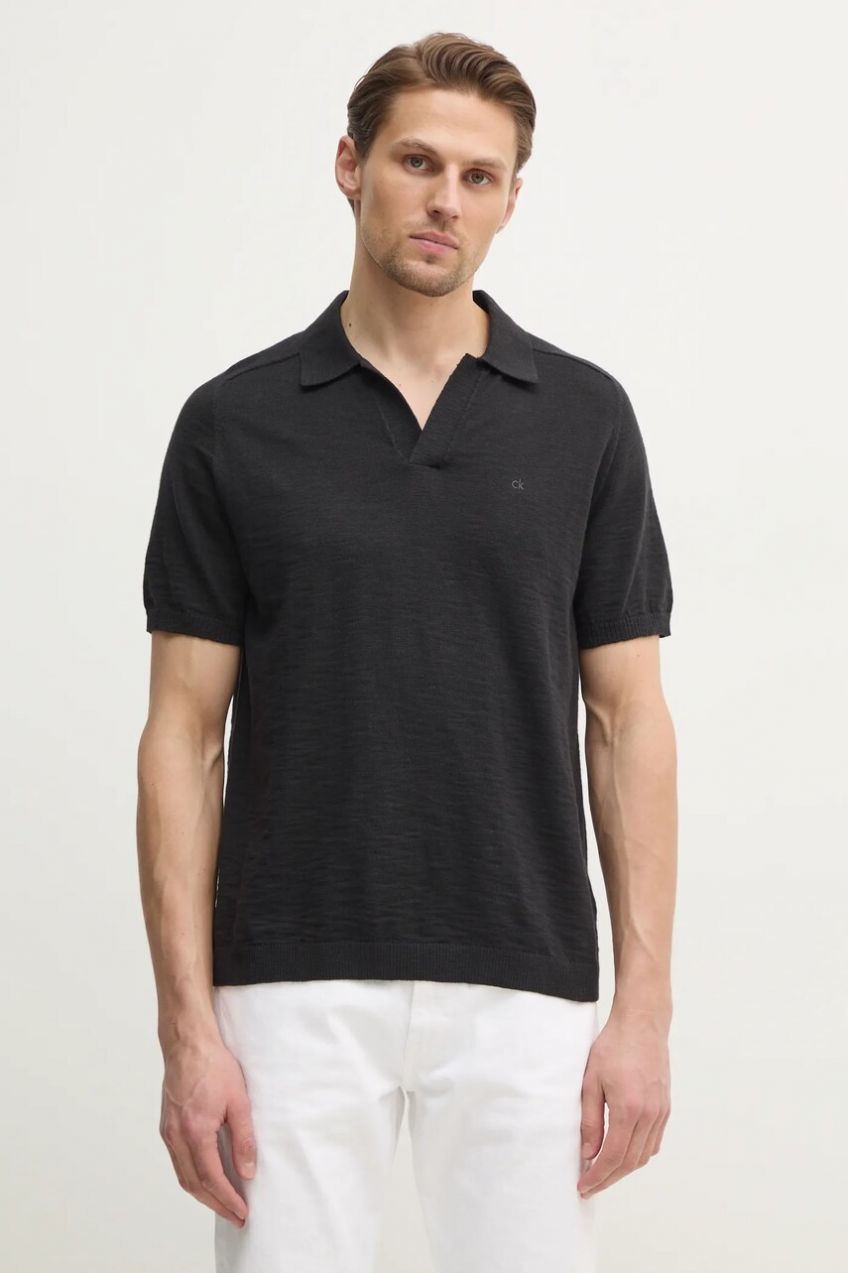 Bavlnené polo tričko Calvin Klein pánsky, čierna farba, jednofarebný, K10K114087