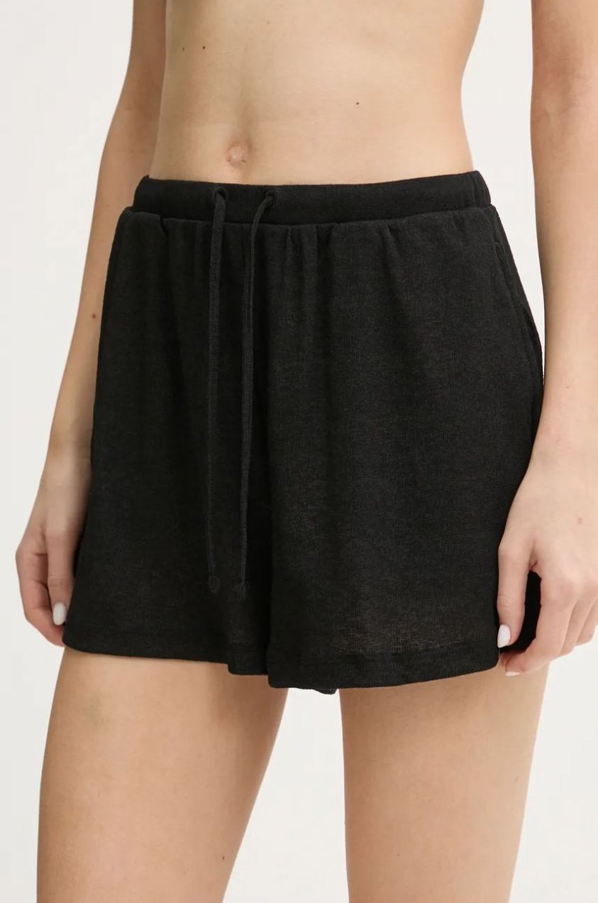 Šortky Calvin Klein dámske, čierna farba, jednofarebné, vysoký pás, KW0KW02820