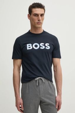 Bavlnené tričko BOSS pánske, tmavomodrá farba, s nášivkou, 50531309