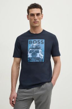 Bavlnené tričko BOSS Orange pánske, tmavomodrá farba, s potlačou, 50535079
