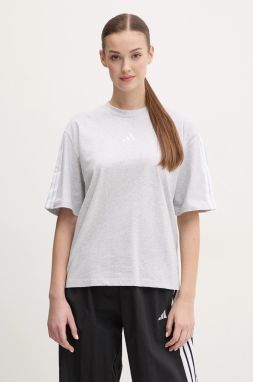 Bavlnené tričko adidas Essentials dámske, šedá farba, JE1217
