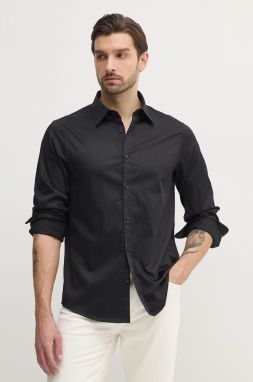 Košeľa Armani Exchange pánska, čierna farba, regular, s klasickým golierom, XM000339 AF10192