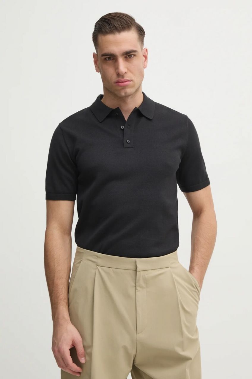 Bavlnené polo tričko Calvin Klein čierna farba, jednofarebné, K10K114476