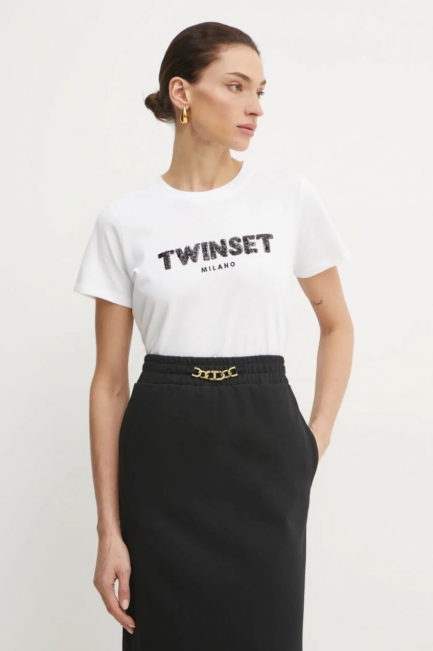 Bavlnené tričko Twinset dámske, biela farba, 251TP2070