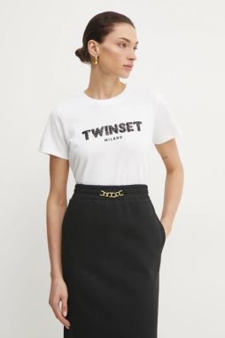 Bavlnené tričko Twinset dámske, biela farba, 251TP2070