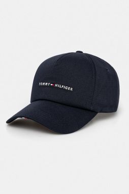 Bavlnená šiltovka Tommy Hilfiger tmavomodrá farba, s nášivkou, AM0AM13162