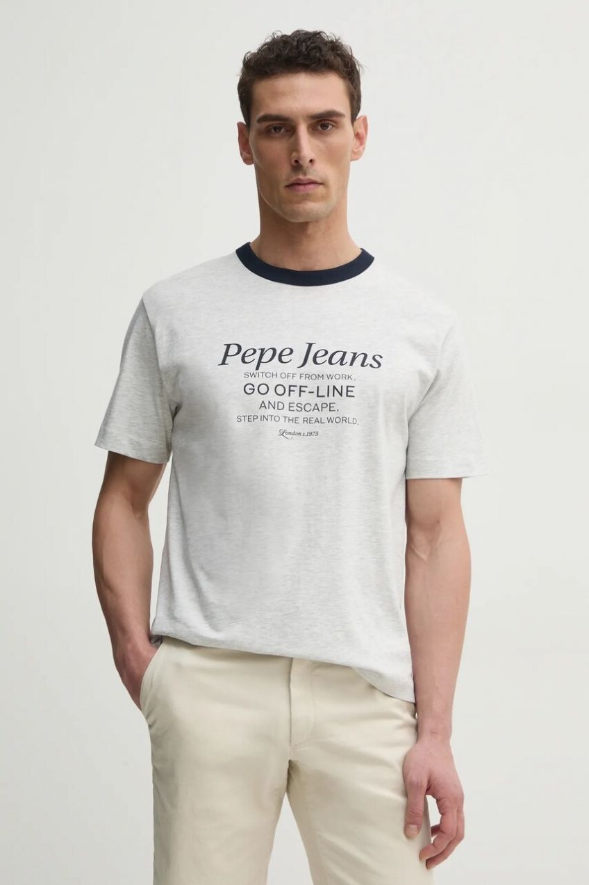 Tričko Pepe Jeans PETERSON pánske, šedá farba, s potlačou, PM509801