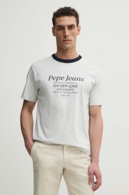 Tričko Pepe Jeans PETERSON pánske, šedá farba, s potlačou, PM509801