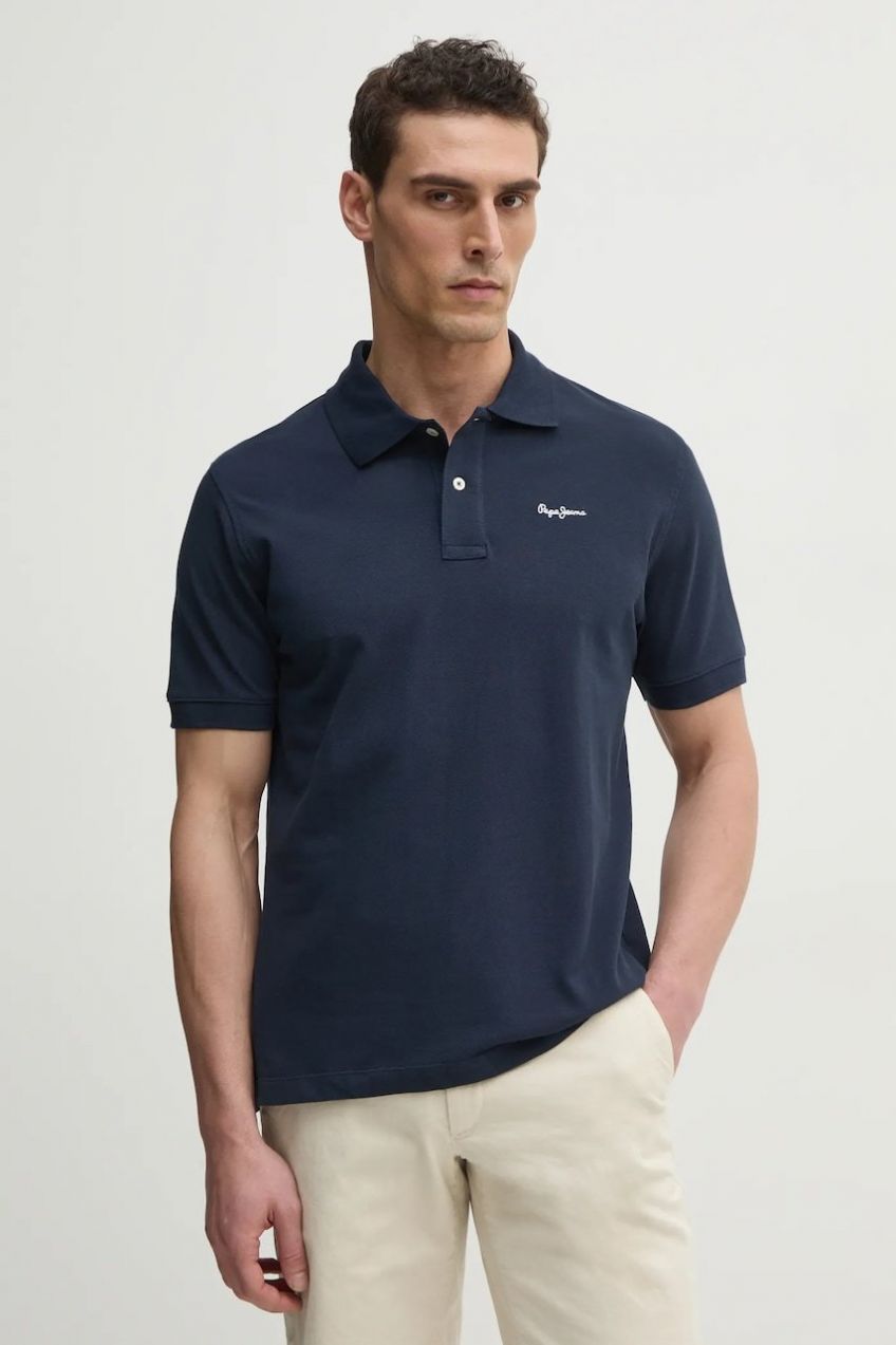 Bavlnené polo tričko Pepe Jeans ESSENTIAL POLO CONTRAST LOGO pánske, tmavomodrá farba, jednofarebné, PM542298