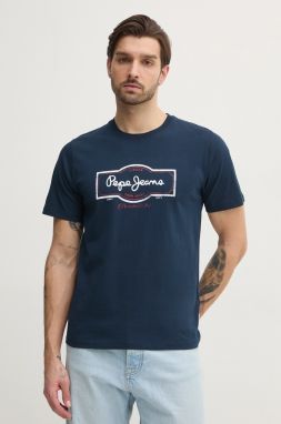 Bavlnené tričko Pepe Jeans DAXTON TEE pánske, tmavomodrá farba, s potlačou, PM509786
