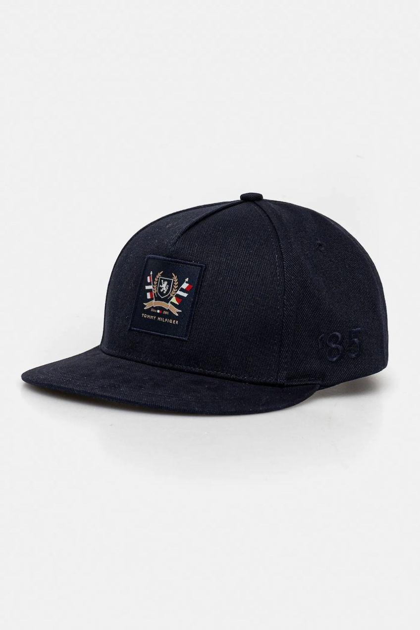 Bavlnená šiltovka Tommy Hilfiger tmavomodrá farba, s nášivkou, AM0AM13161