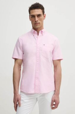 Bavlnená košeľa Tommy Hilfiger pánska, ružová farba, regular, s golierom button-down, MW0MW36272
